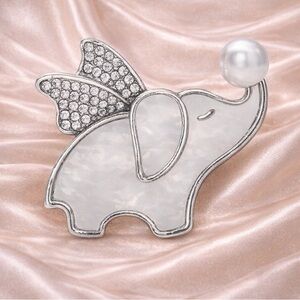 Pearl Elephant Silver Crystal Brooch